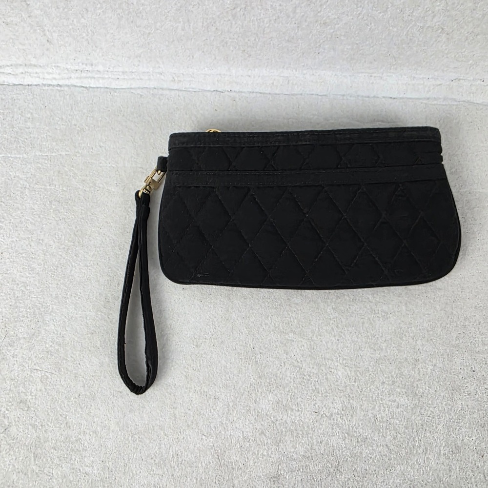 Vera Bradley Black Quilted Microfiber Wristlet Clutch Bag Gold Logo Zip